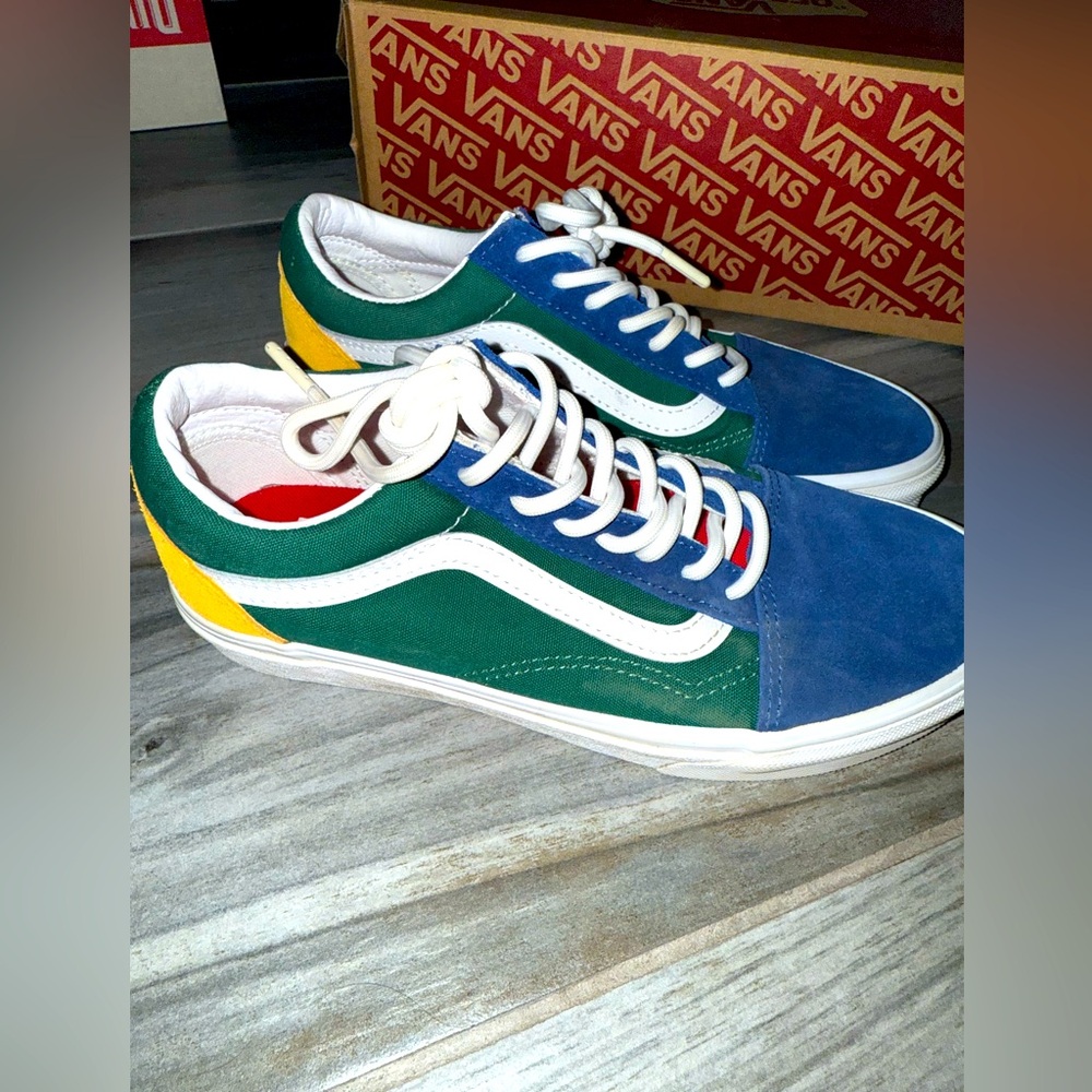 Vans Women/Men's Blue, Green, and Yellow Old Skool Sneakers
